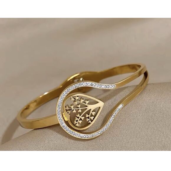 .	“Tree of Life 18k Gold Plated Stainless Steel CZ Bangle” ' - Picture 13 of 16